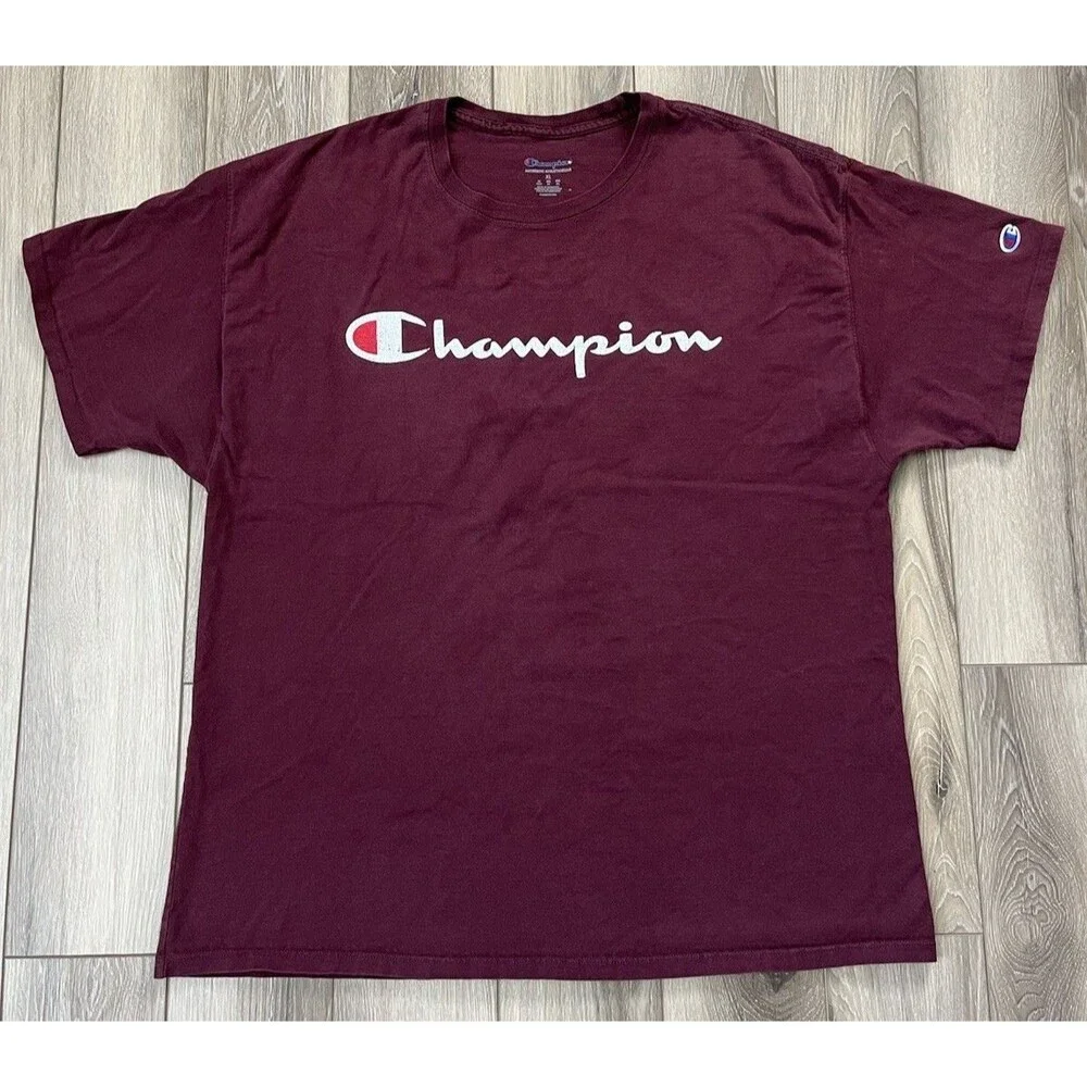Champion Authentic Athleticwear Maroon Cotton Short Sleeve Tee Mens Sz XL - Picture 2 of 9